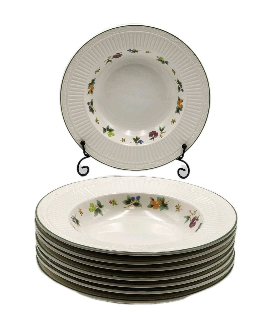Mikasa Sunshine Lane Soup Bowls Set of 8 Rim 9.5" Fruit Green Trim Vintage 1996